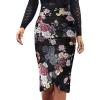 imageVFSHOW Womens Ruched Ruffle High Waist Asymmetric Wrap Casual Wok Office Party Slim Fitted Bodycon Pencil Midi MidCalf SkirtBlack  Multi Floral Print