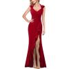 imageVFSHOW Womens V Halter Neck Celebrity Ruffle High Split Formal Evening Gown Wedding Prom Maxi DressSolid Red