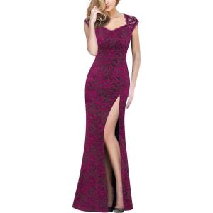 imageVFSHOW Womens Floral Lace Sweetheart Neck Open Back Zipper High Split Formal Evening Gown Wedding Prom Maxi Long DressFuchsia Laceb