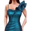 imageVFSHOW Womens Ruffle One Shoulder Strap Ruched Formal Prom Wedding Maxi Dress V Neck Elegant Split Cocktail Evening Long GownBlack With Blue Stitching