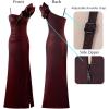 imageVFSHOW Womens Ruffle One Shoulder Strap Ruched Formal Prom Wedding Maxi Dress V Neck Elegant Split Cocktail Evening Long GownBlack With Red Stitching