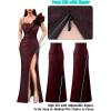 imageVFSHOW Womens Ruffle One Shoulder Strap Ruched Formal Prom Wedding Maxi Dress V Neck Elegant Split Cocktail Evening Long GownBlack With Red Stitching