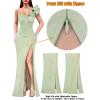 imageVFSHOW Womens Ruffle One Shoulder Strap Ruched Formal Prom Wedding Maxi Dress V Neck Elegant Split Cocktail Evening Long GownLight Green With Golden Stitching