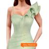 imageVFSHOW Womens Ruffle One Shoulder Strap Ruched Formal Prom Wedding Maxi Dress V Neck Elegant Split Cocktail Evening Long GownLight Green With Golden Stitching