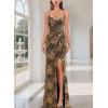 imageVFSHOW Womens Sexy Formal Ruched Fitted High Slit Bodycon Maxi Dress Spaghetti Strap Sweetheart Cocktail Prom Evening GownBlack and Gold