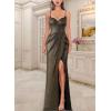 imageVFSHOW Womens Sexy Formal Ruched Fitted High Slit Bodycon Maxi Dress Spaghetti Strap Sweetheart Cocktail Prom Evening GownBlack and Gold a