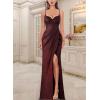 imageVFSHOW Womens Sexy Formal Ruched Fitted High Slit Bodycon Maxi Dress Spaghetti Strap Sweetheart Cocktail Prom Evening GownBlack and Red a