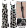 imageVFSHOW Womens Sexy Formal Ruched Fitted High Slit Bodycon Maxi Dress Spaghetti Strap Sweetheart Cocktail Prom Evening GownBlack and White Geometric
