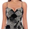 imageVFSHOW Womens Sexy Formal Ruched Fitted High Slit Bodycon Maxi Dress Spaghetti Strap Sweetheart Cocktail Prom Evening GownBlack and White Geometric