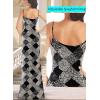 imageVFSHOW Womens Sexy Formal Ruched Fitted High Slit Bodycon Maxi Dress Spaghetti Strap Sweetheart Cocktail Prom Evening GownBlack and White Geometric