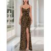 imageVFSHOW Womens Sexy Formal Ruched Fitted High Slit Bodycon Maxi Dress Spaghetti Strap Sweetheart Cocktail Prom Evening GownLeopard Print