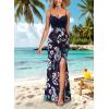imageVFSHOW Womens Sexy Formal Ruched Fitted High Slit Bodycon Maxi Dress Spaghetti Strap Sweetheart Cocktail Prom Evening GownNavy Blue and Floral Print