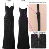 imageVFSHOW Womens Sexy Formal Ruched Fitted High Slit Bodycon Maxi Dress Spaghetti Strap Sweetheart Cocktail Prom Evening GownShiny Black Beaded