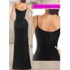 imageVFSHOW Womens Sexy Formal Ruched Fitted High Slit Bodycon Maxi Dress Spaghetti Strap Sweetheart Cocktail Prom Evening GownShiny Black Beaded