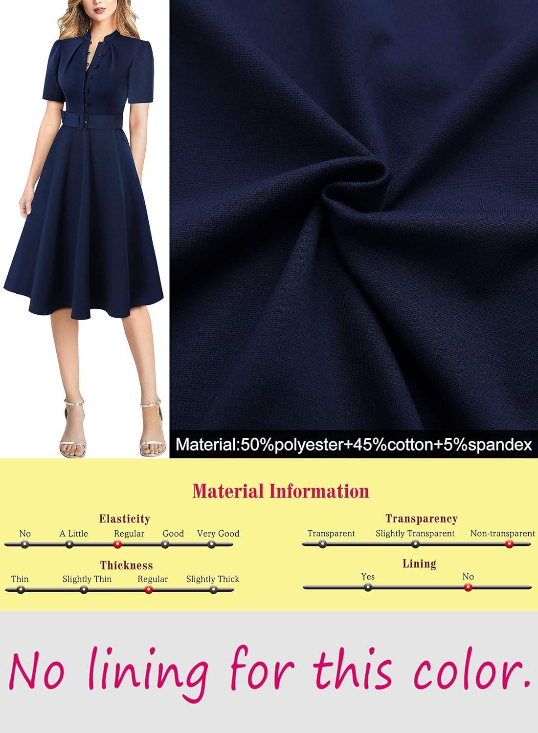 imageVFSHOW Womens 2024 Business Work Office Pockets Belted Buttons Elegant Fit and Flare ALine DressDark Blueb