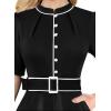 imageVFSHOW Womens 2024 Business Work Office Pockets Belted Buttons Elegant Fit and Flare ALine DressBlackwhite Piping
