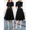 imageVFSHOW Womens 2024 Business Work Office Pockets Belted Buttons Elegant Fit and Flare ALine DressBlackwhite Piping