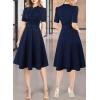 imageVFSHOW Womens 2024 Business Work Office Pockets Belted Buttons Elegant Fit and Flare ALine DressDark Blueb