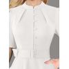 imageVFSHOW Womens 2024 Business Work Office Pockets Belted Buttons Elegant Fit and Flare ALine DressOffwhite