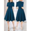 imageVFSHOW Womens 2024 Business Work Office Pockets Belted Buttons Elegant Fit and Flare ALine DressPeacock Blue