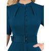 imageVFSHOW Womens 2024 Business Work Office Pockets Belted Buttons Elegant Fit and Flare ALine DressPeacock Blue