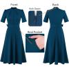 imageVFSHOW Womens 2024 Business Work Office Pockets Belted Buttons Elegant Fit and Flare ALine DressPeacock Blue