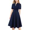 imageVFSHOW Womens 2024 Business Work Office Pockets Belted Buttons Elegant Fit and Flare ALine DressDark Blueb