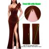 imageVFSHOW Womens Ruffle One Shoulder Strap Ruched Formal Prom Wedding Maxi Dress V Neck Elegant Split Cocktail Evening Long GownBurnt Orange Velvet