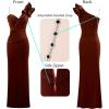imageVFSHOW Womens Ruffle One Shoulder Strap Ruched Formal Prom Wedding Maxi Dress V Neck Elegant Split Cocktail Evening Long GownBurnt Orange Velvet
