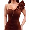 imageVFSHOW Womens Ruffle One Shoulder Strap Ruched Formal Prom Wedding Maxi Dress V Neck Elegant Split Cocktail Evening Long GownBurnt Orange Velvet