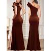 imageVFSHOW Womens Ruffle One Shoulder Strap Ruched Formal Prom Wedding Maxi Dress V Neck Elegant Split Cocktail Evening Long GownBurnt Orange Velvet