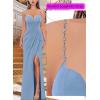 imageVFSHOW Womens Sexy Formal Ruched Fitted High Slit Bodycon Maxi Dress Spaghetti Strap Sweetheart Cocktail Prom Evening GownSparkly Dusty Blue