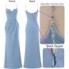 imageVFSHOW Womens Sexy Formal Ruched Fitted High Slit Bodycon Maxi Dress Spaghetti Strap Sweetheart Cocktail Prom Evening GownSparkly Dusty Blue
