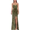 imageVFSHOW Womens Sexy Formal Ruched Fitted High Slit Bodycon Maxi Dress Spaghetti Strap Sweetheart Cocktail Prom Evening GownGreen and Velvet Floral