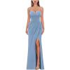 imageVFSHOW Womens Sexy Formal Ruched Fitted High Slit Bodycon Maxi Dress Spaghetti Strap Sweetheart Cocktail Prom Evening GownSparkly Dusty Blue