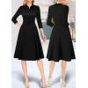 imageVFSHOW Womens 2024 Business Work Office Collar V Neck Bow Belted Pockets Buttons Slim Vintage Fit and Flare A Line DressBlack