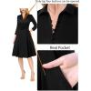 imageVFSHOW Womens 2024 Business Work Office Collar V Neck Bow Belted Pockets Buttons Slim Vintage Fit and Flare A Line DressBlack
