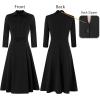 imageVFSHOW Womens 2024 Business Work Office Collar V Neck Bow Belted Pockets Buttons Slim Vintage Fit and Flare A Line DressBlack