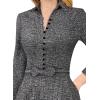 imageVFSHOW Womens 2024 Business Work Office Collar V Neck Bow Belted Pockets Buttons Slim Vintage Fit and Flare A Line DressBlack Tweed