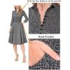 imageVFSHOW Womens 2024 Business Work Office Collar V Neck Bow Belted Pockets Buttons Slim Vintage Fit and Flare A Line DressBlack Tweed
