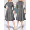 imageVFSHOW Womens 2024 Business Work Office Collar V Neck Bow Belted Pockets Buttons Slim Vintage Fit and Flare A Line DressBlack Tweed