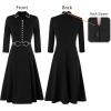 imageVFSHOW Womens 2024 Business Work Office Collar V Neck Bow Belted Pockets Buttons Slim Vintage Fit and Flare A Line DressBlackwhite Piping