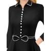 imageVFSHOW Womens 2024 Business Work Office Collar V Neck Bow Belted Pockets Buttons Slim Vintage Fit and Flare A Line DressBlackwhite Piping