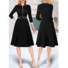 imageVFSHOW Womens 2024 Business Work Office Collar V Neck Bow Belted Pockets Buttons Slim Vintage Fit and Flare A Line DressBlackwhite Piping