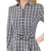 imageVFSHOW Womens 2024 Business Work Office Collar V Neck Bow Belted Pockets Buttons Slim Vintage Fit and Flare A Line DressBlue Tweed