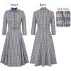 imageVFSHOW Womens 2024 Business Work Office Collar V Neck Bow Belted Pockets Buttons Slim Vintage Fit and Flare A Line DressBlue Tweed