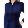 imageVFSHOW Womens 2024 Business Work Office Collar V Neck Bow Belted Pockets Buttons Slim Vintage Fit and Flare A Line DressNavy Blue