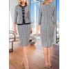 imageVFSHOW Womens 2024 Fall Winter Office Business Work Church Dresses Tweed Peplum Slimming Bodycon Pencil Sheath DressBlue Plaid Tweed