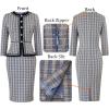 imageVFSHOW Womens 2024 Fall Winter Office Business Work Church Dresses Tweed Peplum Slimming Bodycon Pencil Sheath DressBlue Plaid Tweed
