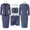 imageVFSHOW Womens 2024 Fall Winter Office Business Work Church Dresses Tweed Peplum Slimming Bodycon Pencil Sheath DressBlue Tweed